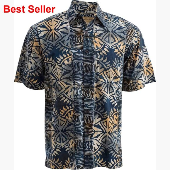 Hand Printed Batik Cotton Button Down Shirt Short Sleeve